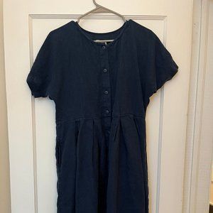 OffOn Linen Pleated Skirt Dress Navy - M